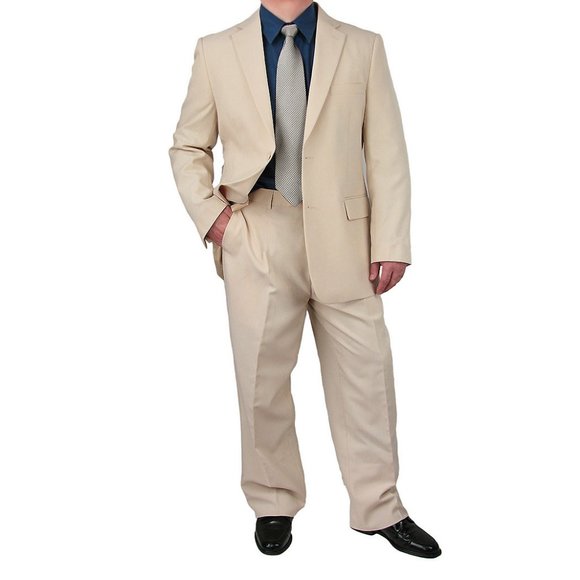 2pc. Men's Regular Fit Single Breasted Suit-Beige - Picture 2 of 4